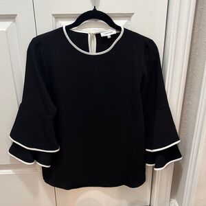 Calvin Klein Black and White Bell Sleeve Blouse